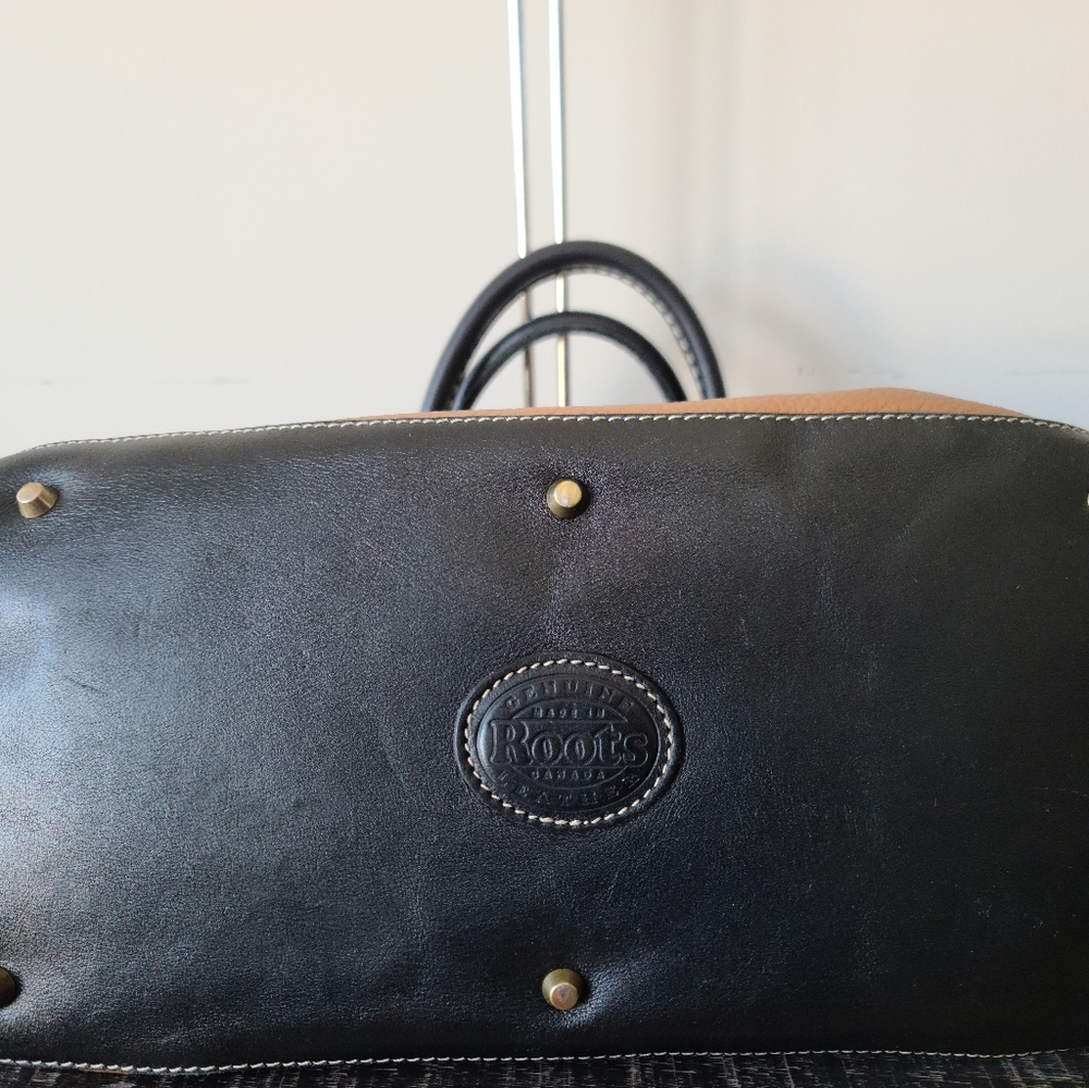 Roots Black & Tan Leather Satchel Crossbody Bag - Picture 9 of 9
